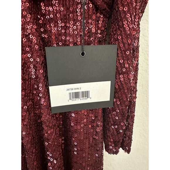 Ieena For Mac Duggal Wine Long Sleeves Sequin Evening Dress 26739 Size 2 - Picture 5 of 15